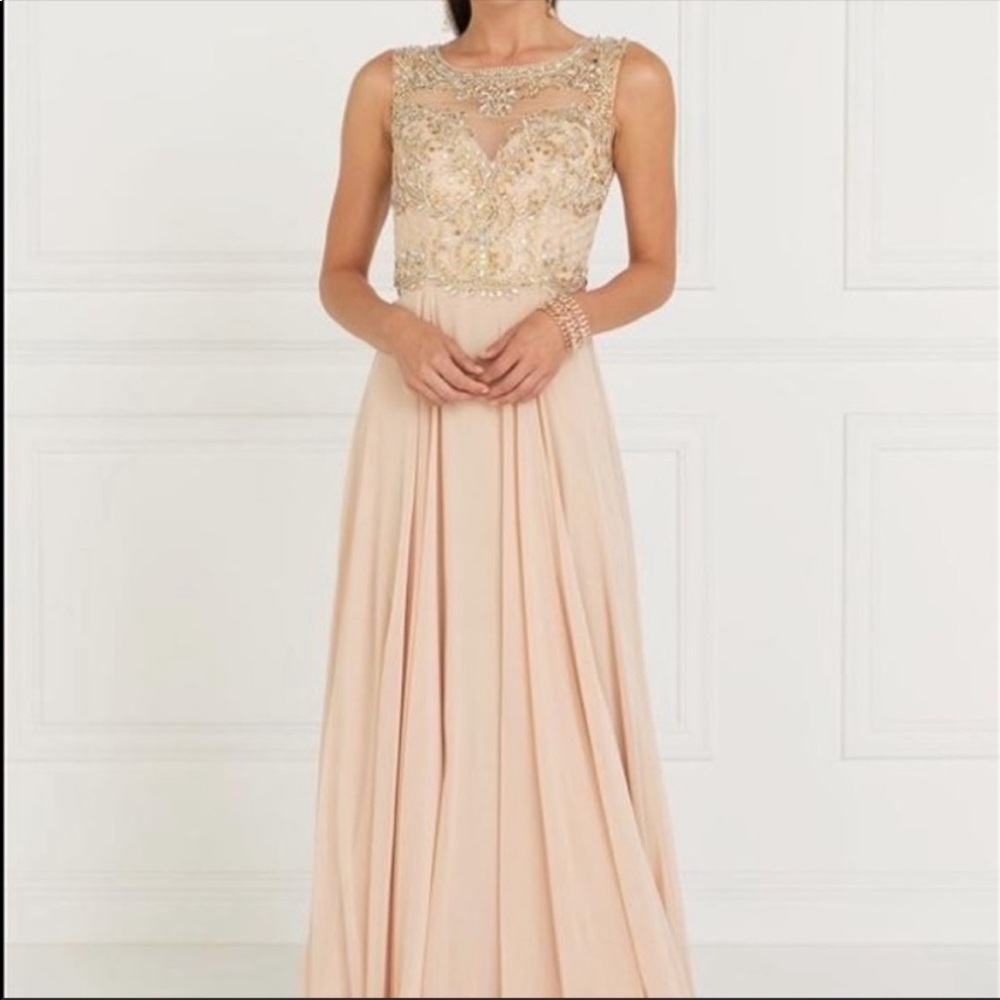 Champagne Beaded Sequins evening dress gown